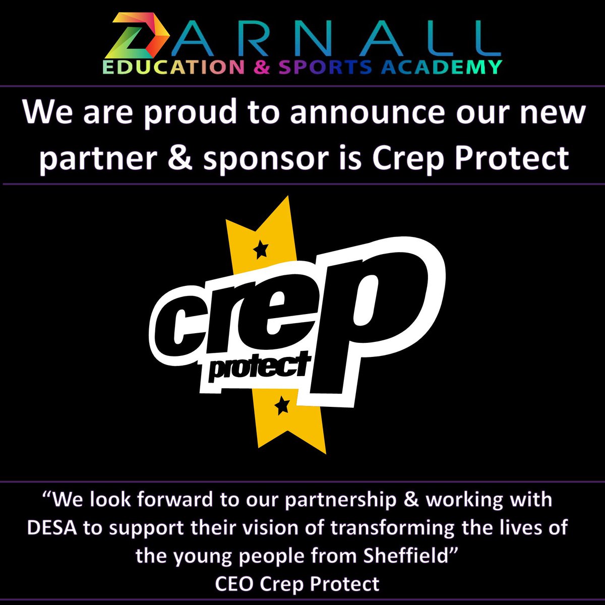 Our new sponsor &amp; partner #crepprotect 
We look forward to working with this global organisation to transform the lives of the young people from across #darnall &amp; #sheffield