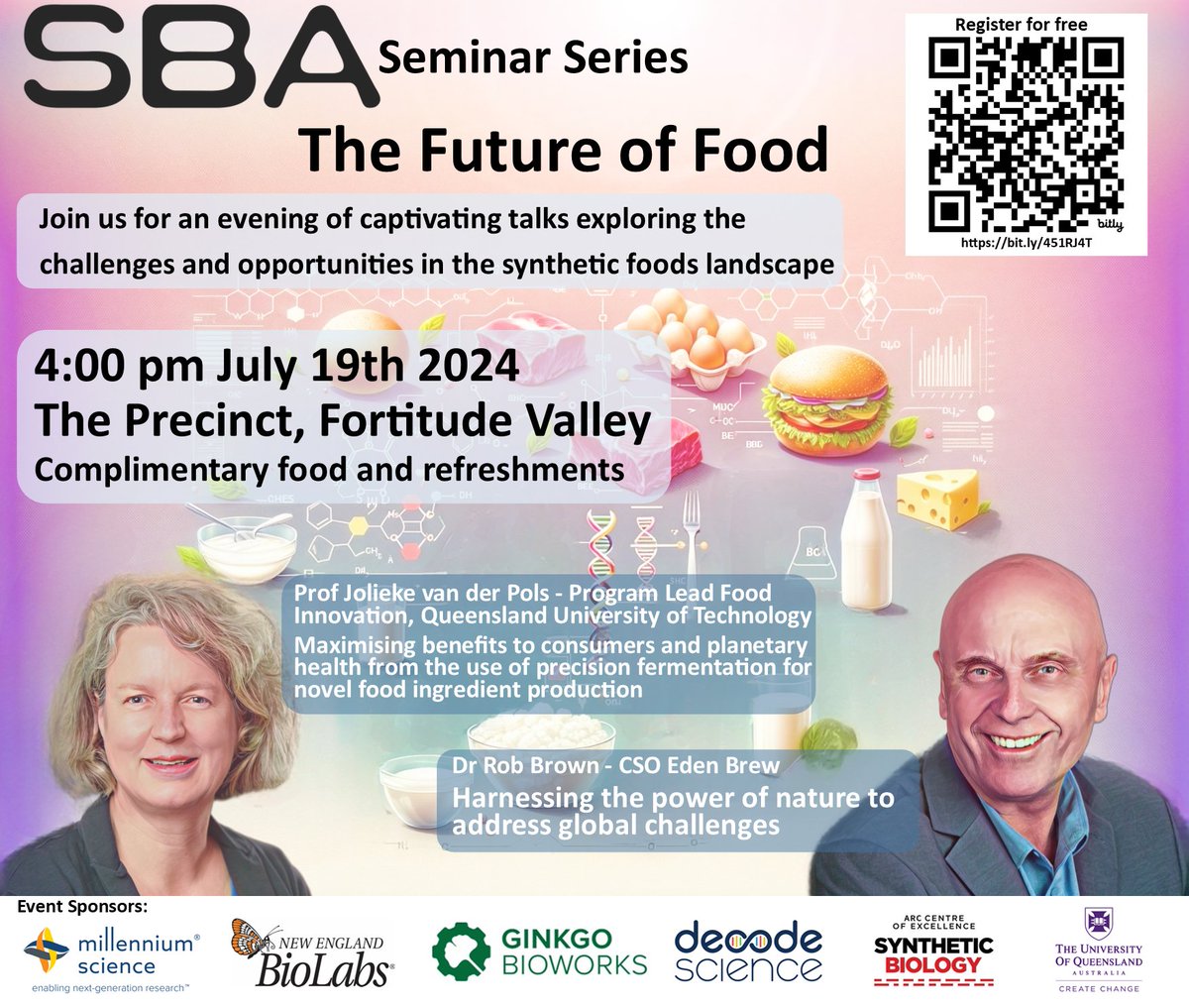 Excited to announce our upcoming seminar with Dr. Rob Brown from Eden Brew and Prof. Jolieke van der Pols from QUT!
Discover how synthetic biology and precision fermentation are revolutionising bio-based production and food ingredients
Register here: shorturl.at/NRcoa