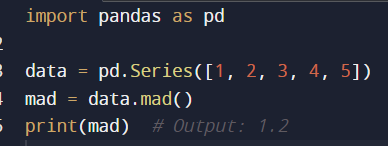 gsachdeva149's tweet photo. Day 14: 🐍📊 #Python #Pandas Tip!

Use Series. mad() to quickly calculate your data's Mean Absolute Deviation (MAD). It's a measure of dispersion, indicating how spread out values are.

#Pandas #Python #100DaysOfCode #DataScience https://t.co/RoFhBipRbC