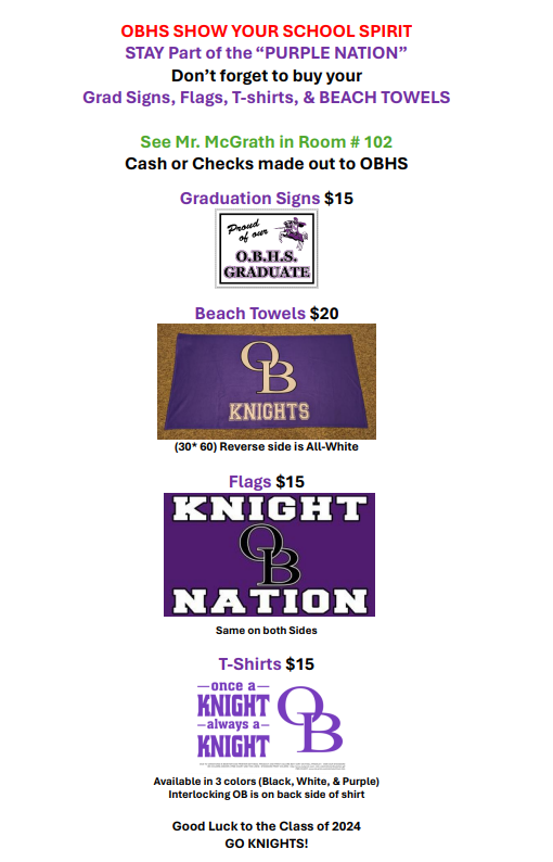 Need some #OBHS School Spirit? See Mr. McGrath in Room M102 #GoKnights