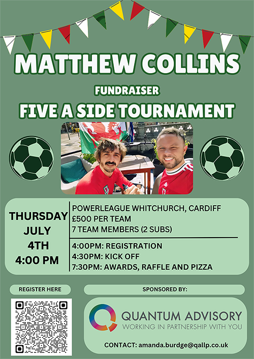 QuantumAdvisory's tweet photo. We are organising #fiveaside tournament for Matthew Collins at @powerleagueUK #Whitchukrch whose treatment for brain cancer is not available on the #NHS. Read about Matthew's fundraising: https://t.co/nwinO1xGC6
Enter a team: https://t.co/gBOifvvJhA
#TeamQuantum #fundraising https://t.co/ySciJrte5m