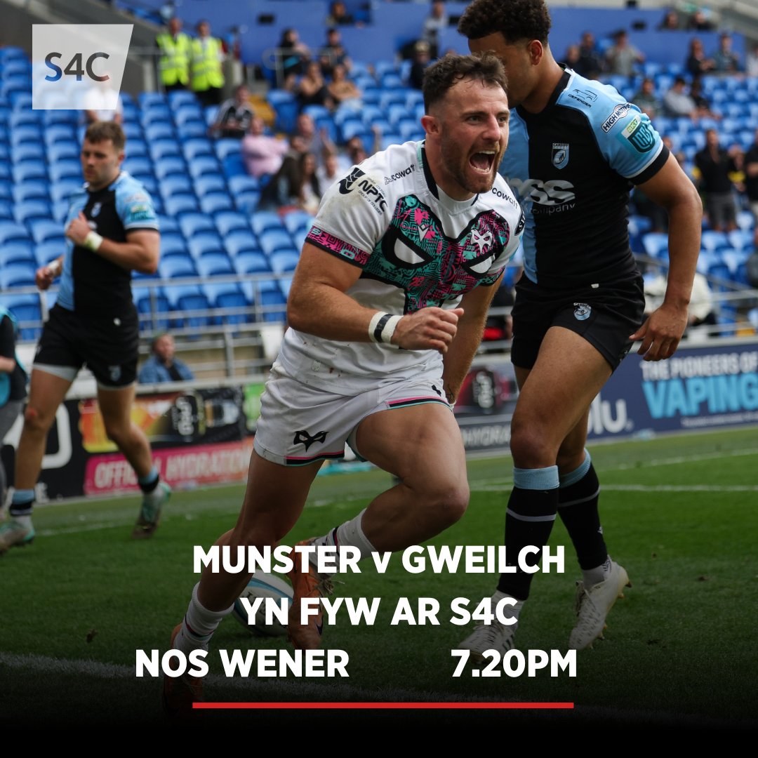 S4Cchwaraeon's tweet photo. GÊM Y GWEILCH YN FYW AR S4C
Bydd @S4C yn dangos gêm y Gweilch allan yn Munster nos Wener yn FYW.
S4C will be showing the Quarter-Final play-off between Munster and the @ospreys LIVE
🔴 - 🦅
📅 Nos Wener | Friday
🕖 7.20pm
🔴 English Commentary
#URC | #RaceToTheFinal https://t.co/8xzk76AO1N