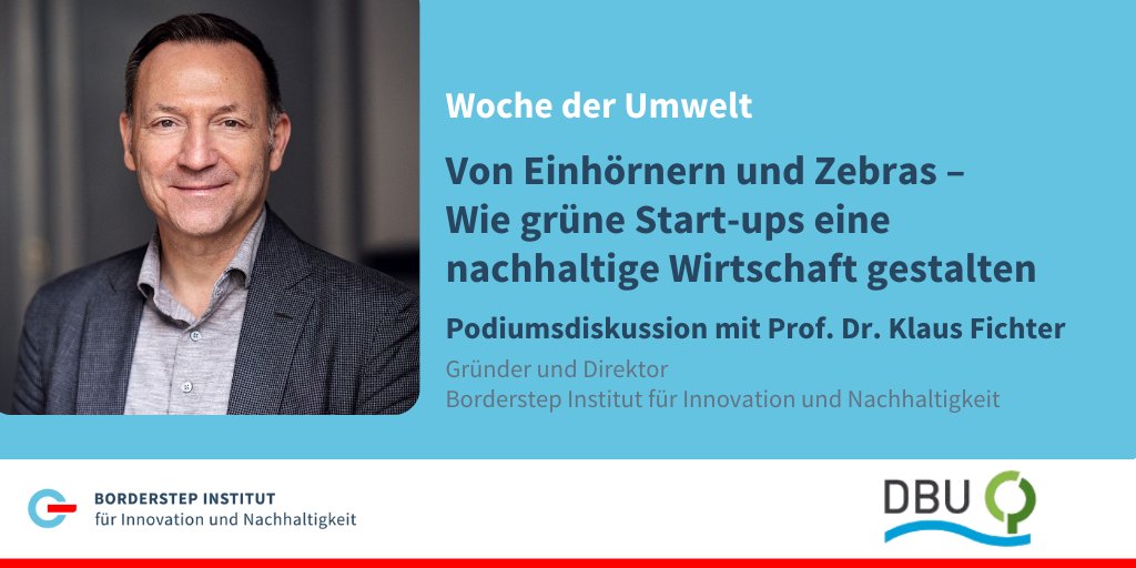 Borderstep Direktor Klaus Fichter spricht auf einer Podiumsdiskussion im Rahmen der Woche der Umwelt. Zu der Veranstaltung laden Bundespräsident Frank-Walter Steinmeier und <a href="/umweltstiftung/">DBU</a> ein.

📅 5.6.24
⏲ 14:00 - 14:45
📍 Schloss Bellevue, Berlin

👉 borderstep.de/event/woche-de…