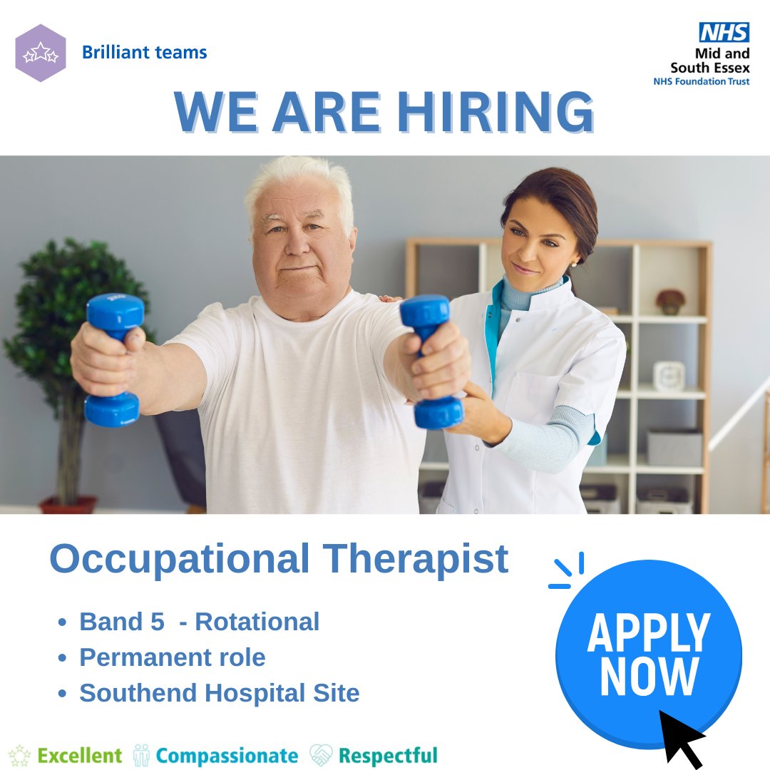 We are on the lookout for a dedicated OT to join our dynamic band 5 rotations.

You'll have the opportunity to work across various departments at Southend Hospital, from inpatient paediatrics to stroke and our oncology unit.

Click below to apply!
tinyurl.com/3pmw9ss4