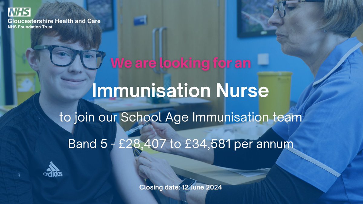 Gloucestershire Health and Care NHS FT (@gloshealthnhs) on Twitter photo Our School Age Immunisation Service delivers the national programme to all school-age children & young people in Gloucestershire. If you are a Band 5 RGN with knowledge of the childhood immunisation schedule, we would love you to hear from you. 👉bit.ly/3Vq2UB4 <a href="/TeamImms/">Gloucestershire Imms Team</a> Our School Age Immunisation Service delivers the national programme to all school-age children & young people in Gloucestershire. If you are a Band 5 RGN with knowledge of the childhood immunisation schedule, we would love you to hear from you. 👉bit.ly/3Vq2UB4 <a href="/TeamImms/">Gloucestershire Imms Team</a>