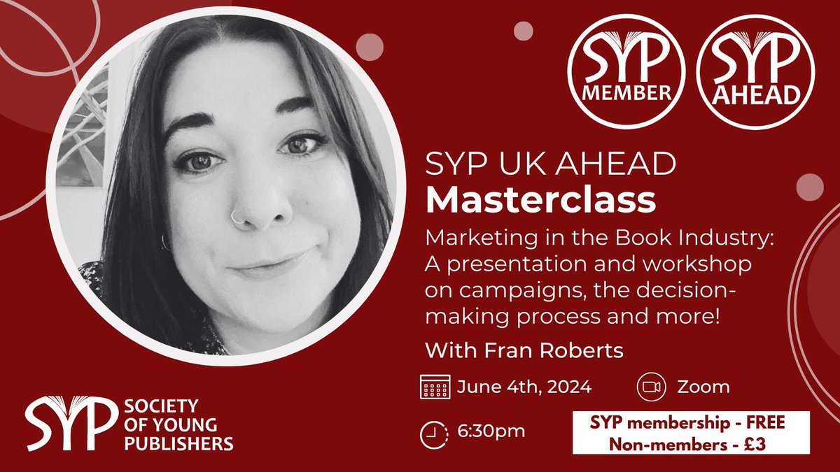 SYP_UK's tweet photo. Our next masterclass is TOMORROW and SYP members go free! Led by @CatwomanFran, this #SYPAhead masterclass will include interactive activities and opportunities for feedback from a publishing marketing professional!
Get tickets here: https://t.co/MeTZA5its6 https://t.co/S0O7IWrVQu