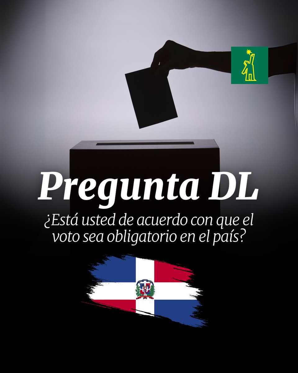 ❓ | #PreguntaDL | A propósito de que el Congreso Nacional estudia una nueva ley que busca imponer el voto obligatorio en las elecciones municipales, congresuales y presidenciales

¿Está usted de acuerdo con que el voto sea obligatorio en el país?

#DiarioLibre #EncuestaDL