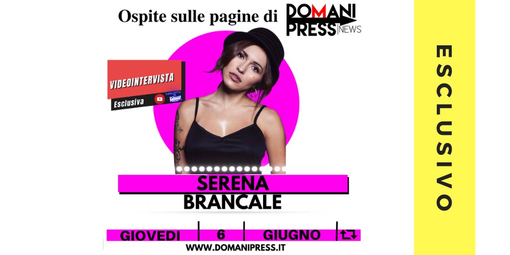 DomaniPress's tweet photo. 🔝👁️📺#giovedi6giugno la cantautrice barese polistrumentista #SerenaBrancale sarà la prossima protagonista del Salotto di #Domanipress. Leggi ➡️https://t.co/DhdpejNj3h https://t.co/m4TXbYtrfB