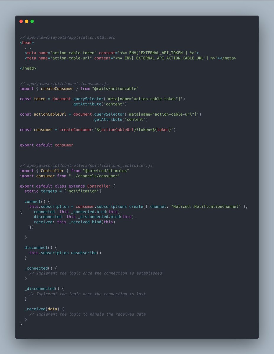 fetijashari's tweet photo. Tip: How to Establish Action Cable Connection with External API

Example API is using Noticed https://t.co/FcLfwPs3Gq  gem. 

@excid3 https://t.co/SsztjSN99T