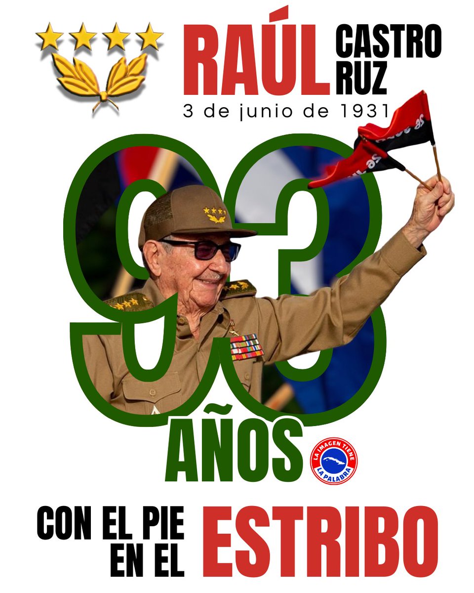 Nuestro Ejército se suma en este 3 de junio a la felicitación que todo el pueblo de #Cuba dirige al General de Ejército Raúl Castro Ruz.

Felicidades al Raúl de todos los tiempos,al líder,el amigo,el guerrillero,el hombre que ha vivido para el servicio de la Patria.
#RaúlEsRaúl