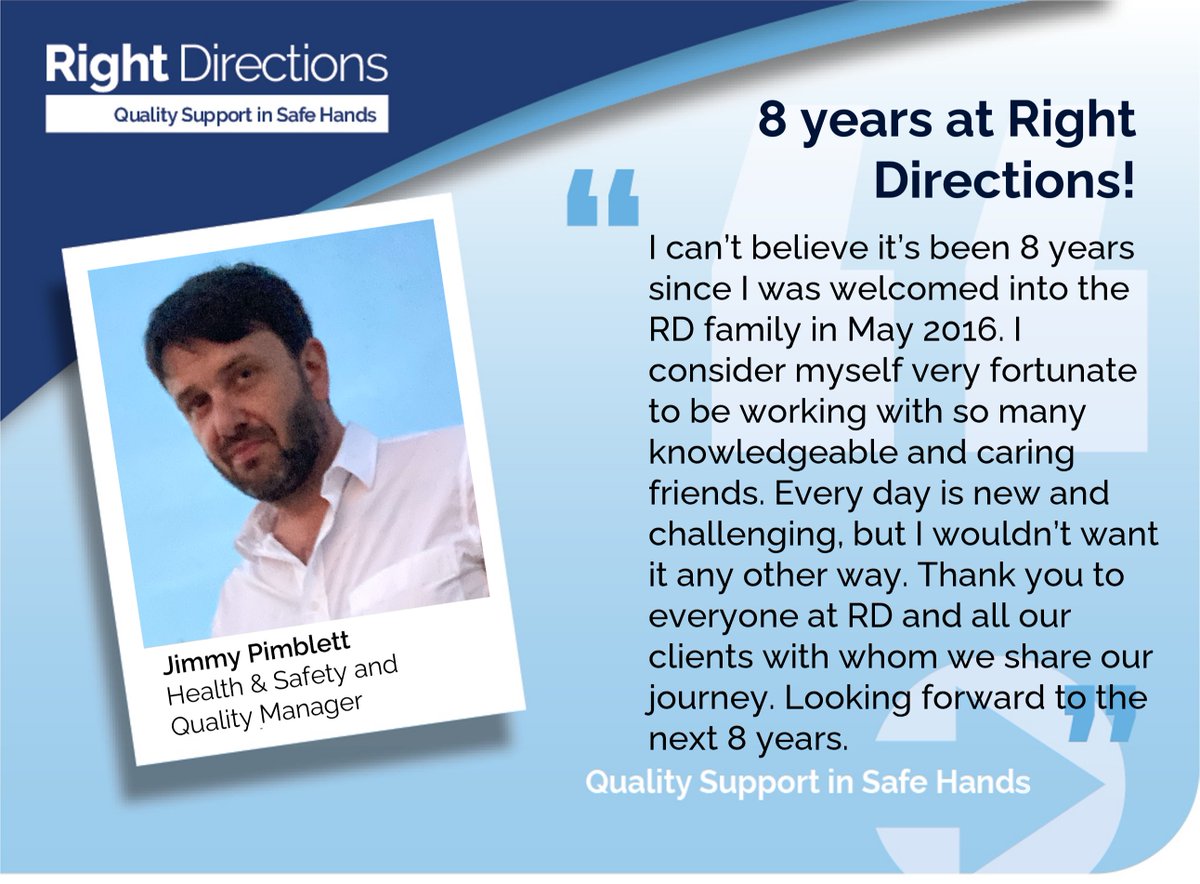 R__Directions's tweet image. Congrats to Jimmy who has worked with us at Right Directions for 8 years!

Thank you for your hard work, dedication and ongoing support to the team.
From all your work colleagues at Right Directions.

#RightDirections #8years #congratulations #qualitysupportinsafehands