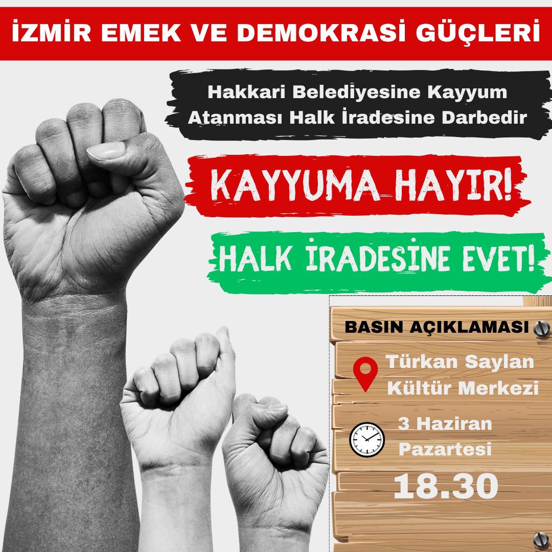 Tüm demokrasi güçlerini kayyıma karşı halk iradesini savunmaya çağırıyoruz.