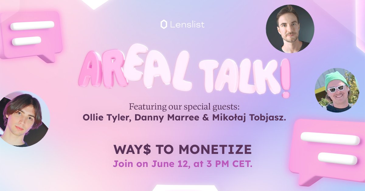 Lenslist introduces… AReal Talk! 🗣️

Tune in for our new LIVE 🔴 series, where we chat all things Augmented Reality. From business strategies to creative insights, each session features friends and experts from our community sharing their perspectives and strategies for success.