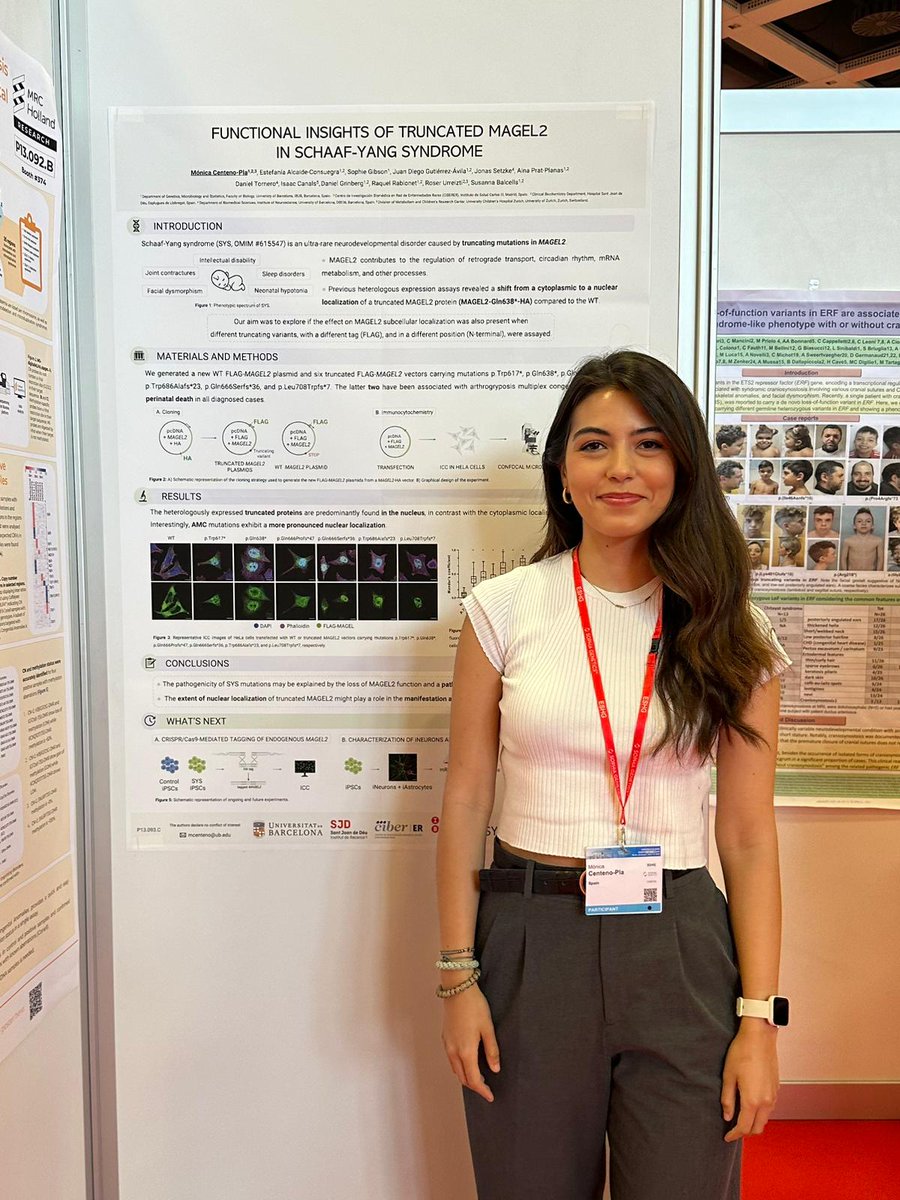 The PhD candidate Monica Centeno is presenting our work on MAGEL2 and #Schaaf_Yang_Syndrome at the #eshg2024! Do not miss the opportunity to talk to her this afternoon! POSTER ID P13.093.C