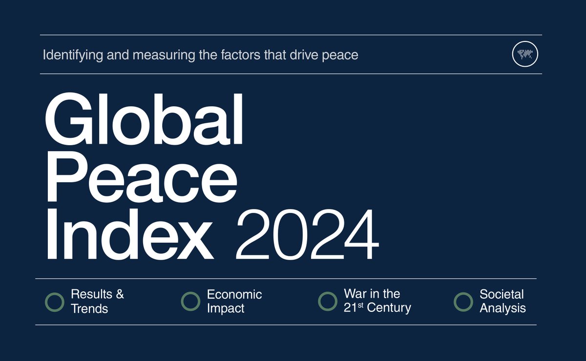 🌐 Measuring peace in a complex world: The Global Peace Index 2024 launches on June 11, 2024. 

Discover global results &amp; trends, economic impact of violence, war in the 21st century, and societal analysis through IEP's Halo framework. 

Find the report on June 11 in the global