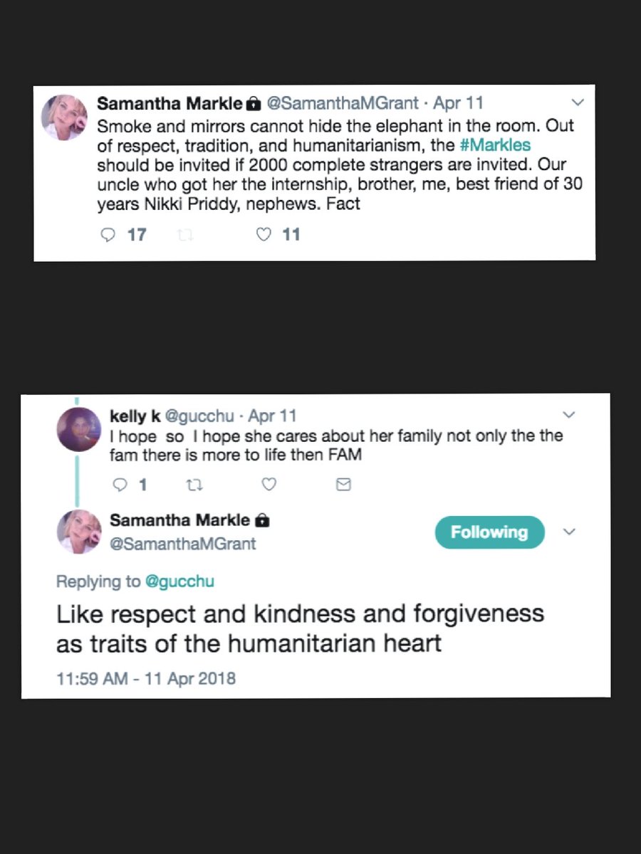 ChezSoryuChris's tweet photo. 11/x 11-12APR2018 #ScamanthaEXPOSED once again shared her discontent for not being invited to the Royal Wedding in a series of tweets. I still don't know what made her think she would be invited... Meghan doesn't know you or owe you anything ! ๐คท๐พโโ๏ธ
#SSreceipts https://t.co/gDqac16qsQ
