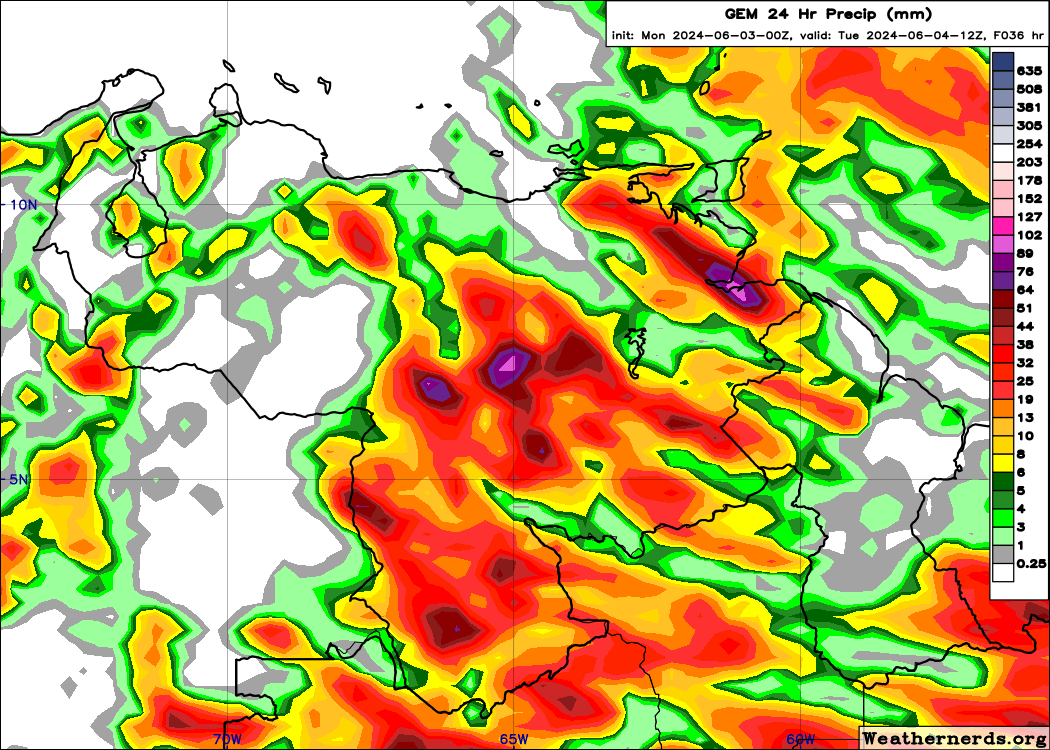 EstebanWXcast's tweet image. Venezuela, salida de los modelos de precipitación acumulada en 24 horas, terminadas a 08:00 HLV del 04JUN24, según GFS, ICON, GEM y ECMWF. Se prevén acumulados significativos en todo el país, mayores en Sierra de Perijá, Andes, Llanos, sur de Bolívar y Amazonas.