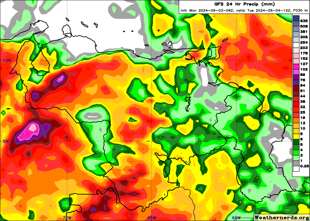 EstebanWXcast's tweet image. Venezuela, salida de los modelos de precipitación acumulada en 24 horas, terminadas a 08:00 HLV del 04JUN24, según GFS, ICON, GEM y ECMWF. Se prevén acumulados significativos en todo el país, mayores en Sierra de Perijá, Andes, Llanos, sur de Bolívar y Amazonas.