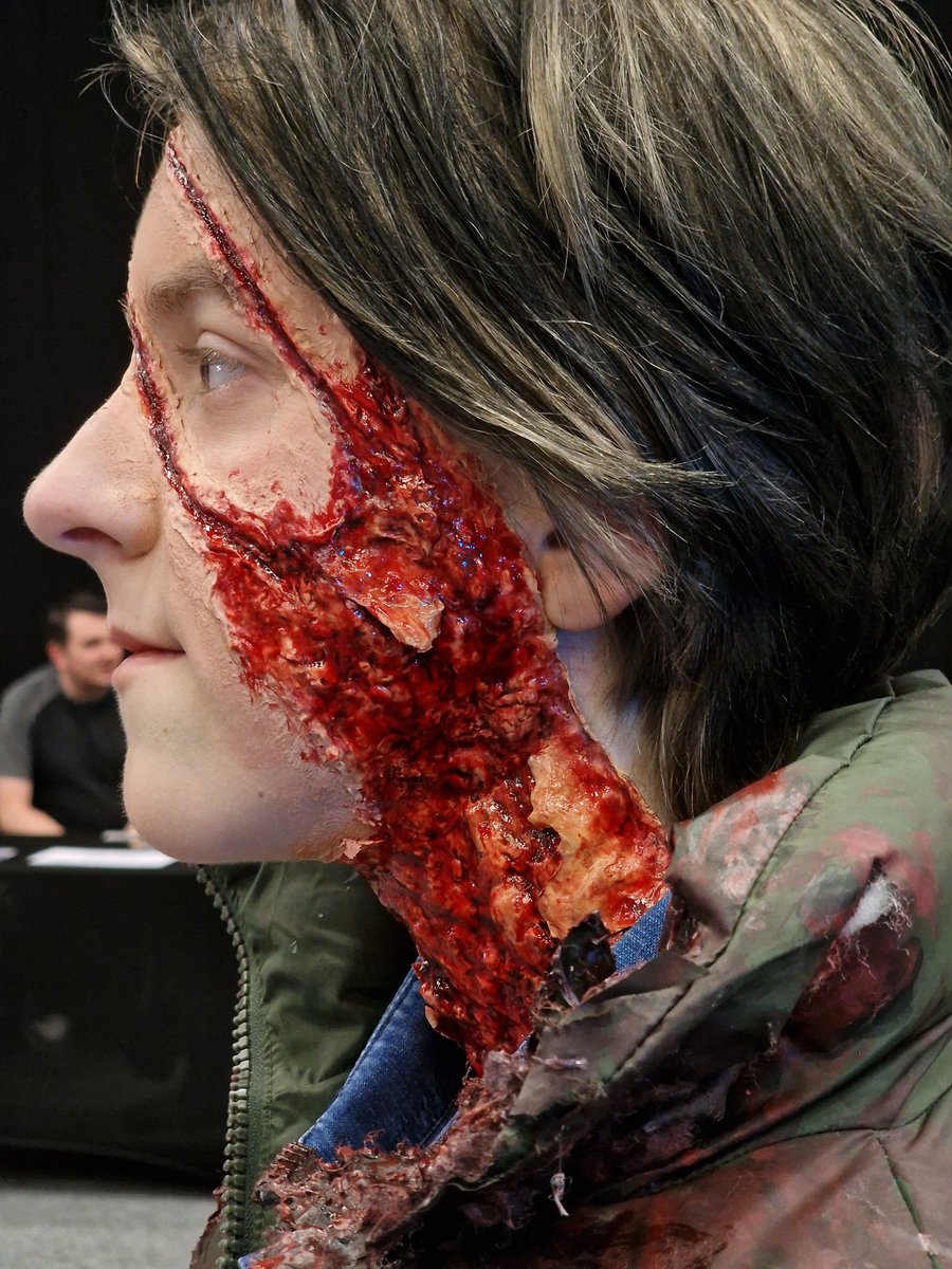DaveHaigh41's tweet photo. My daughters latest cosplay. Jack Goodman from An American Werewolf in London. I'm quite proud of my 2nd ever attempt at prosthetics. Her work on the coat is phenomenal. https://t.co/3UMOer2Yad