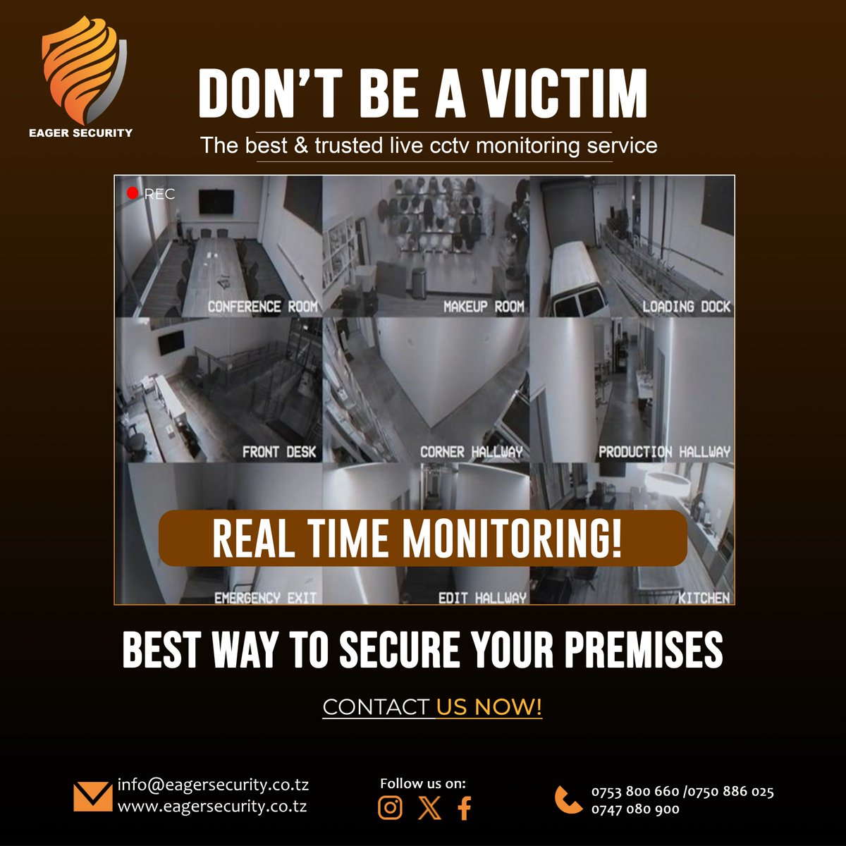 Eagersecurity's tweet photo. Don't be a victim! Best way to secure your premises or business with our top tier, Realtime monitoring CCTV system. We offer customized solutions for your peace of mind.
#eagersecurity #security #CCTV #safetyfirst #security #securityguards #cctv #trackingdevices #electricfence https://t.co/ZVsXf4KHkd