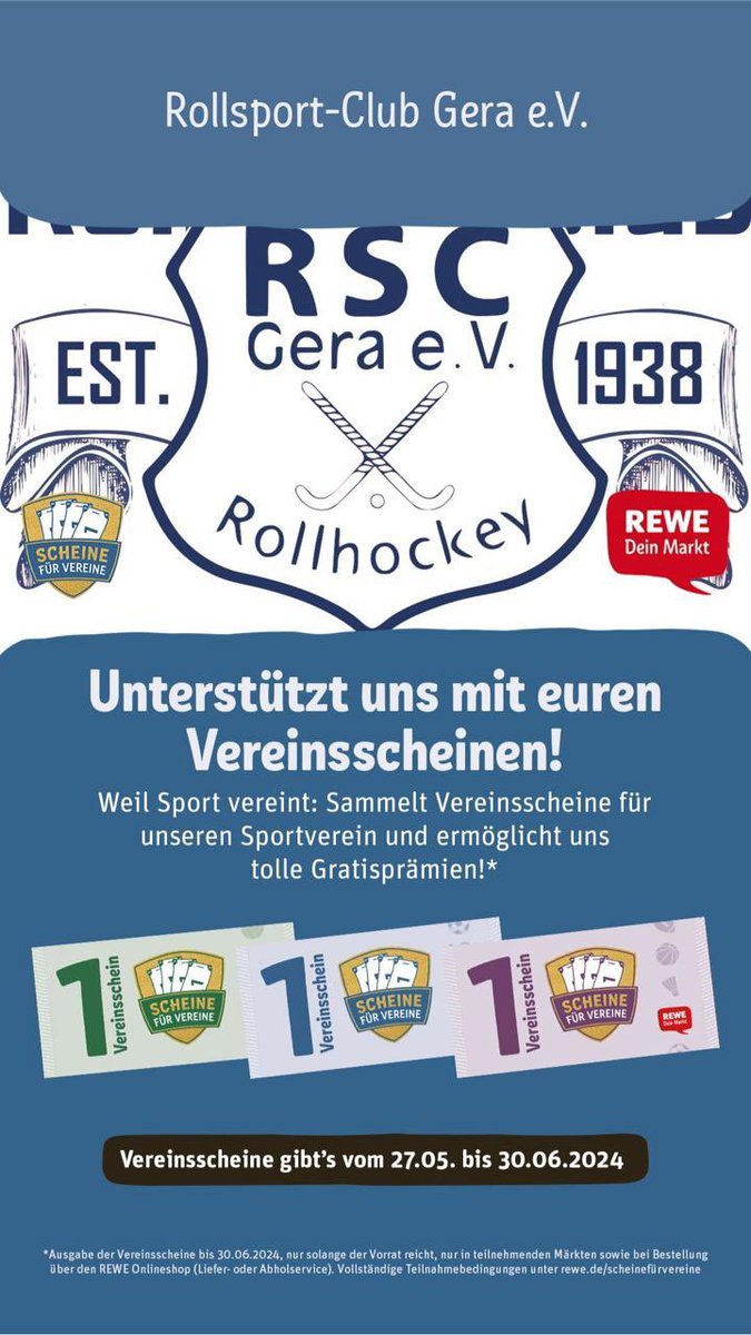 Wer bei Rewe einkauft und noch keinen Verein unterstützt, kann uns gern helfen. Wir sind dankbar über jeden Vereinsschein der den Kindern hilft 🫶

scheinefuervereine.rewe.de/verein/1000008…

Gern RT ☺️