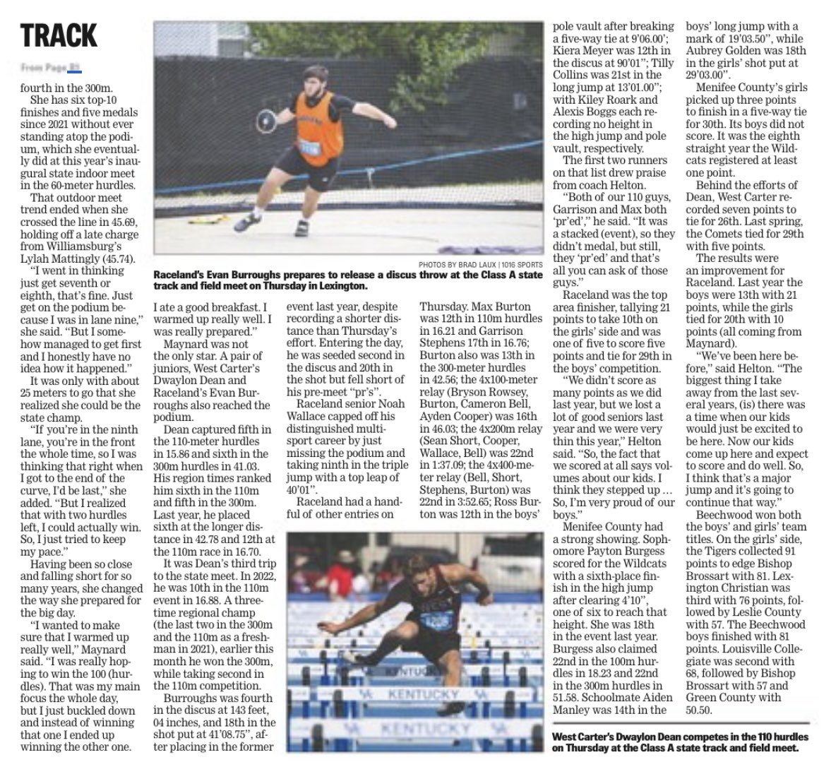 Great article in the paper today by Brad Laux of the Independent about our kids participating in the Class A State Track Meet on May 30. 🐏🥇