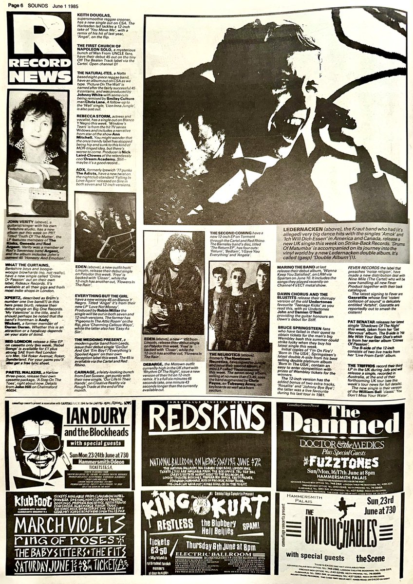 ZoundsAbound's tweet photo. A round up of this week’s Tour & Record News with info on new guitar kid on the block @OfficialYJM along with #ThatPetrolEmotion @WASPOfficial @SimplyRedHQ #Dickens #JohnVerity @ebtg @benatargiraldo #TheWeddingPresent
and many more.
Sounds Jun 1st 1985 https://t.co/EHNtOgTu2T