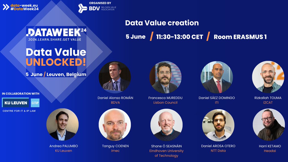 BDVA_eu's tweet photo. 📢 Make sure to join the #DataWeek24 session "Data Value creation"❗

🗓 5 June 2024
🕦 11:30 - 13:00 CET
🚪 Room Erasmus 1

📍 Park Inn By Radisson Leuven Hotel, Martelarenlaan 36, Leuven (BE)

🔍 Discover the DW 24 Programme 👉 https://t.co/gDKH1Oqrsa https://t.co/VZm7v3cR9V
