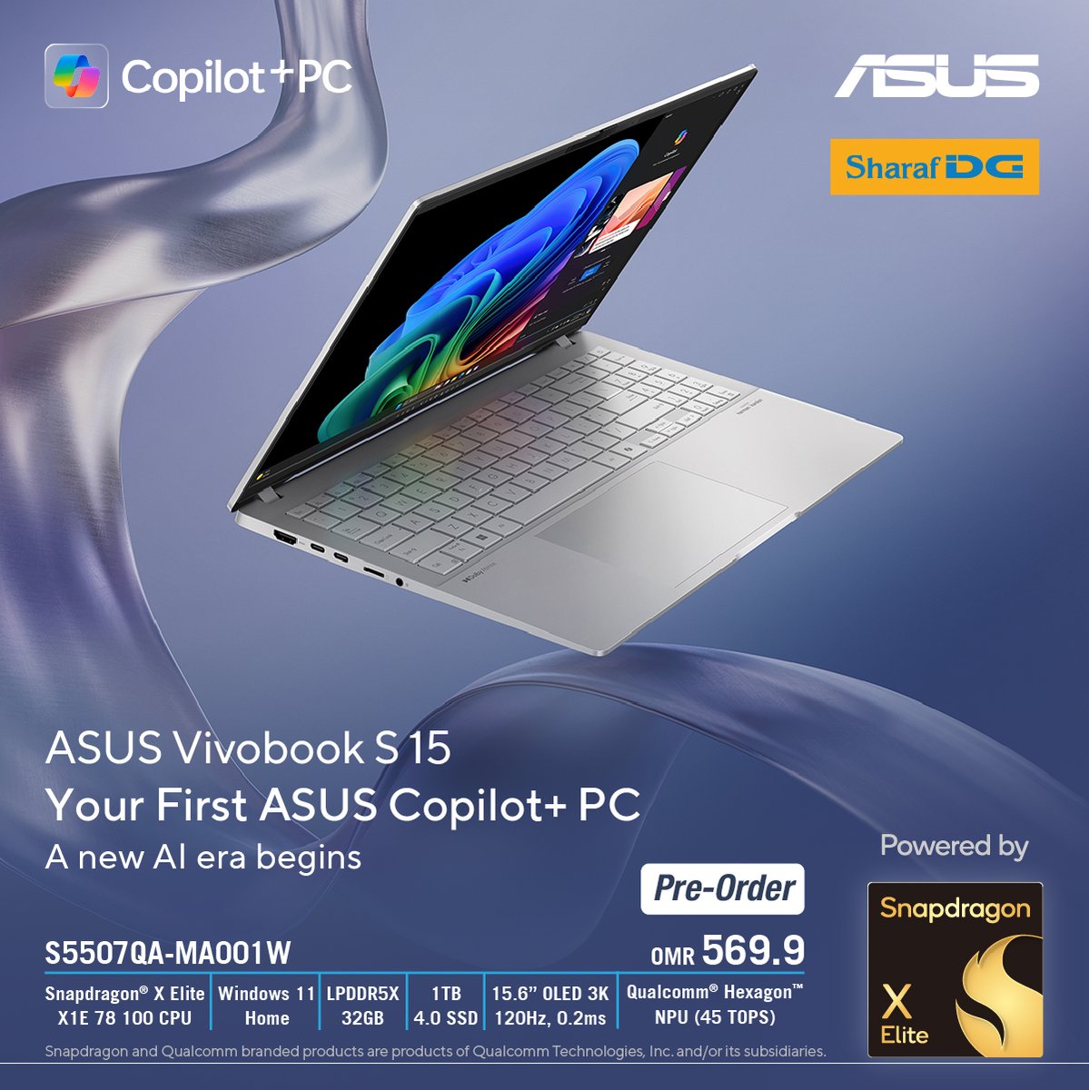SharafdgOman's tweet photo. where AI brings you to the forefront, with no compromises. Pre-order now 👉 https://t.co/IsWbNAIZCp 
#ASUSEVENT #ASUSCopilotPlusPC #Snapdragon #ASUSVivobookS15 #ASUSME https://t.co/z8gUKxfRTq