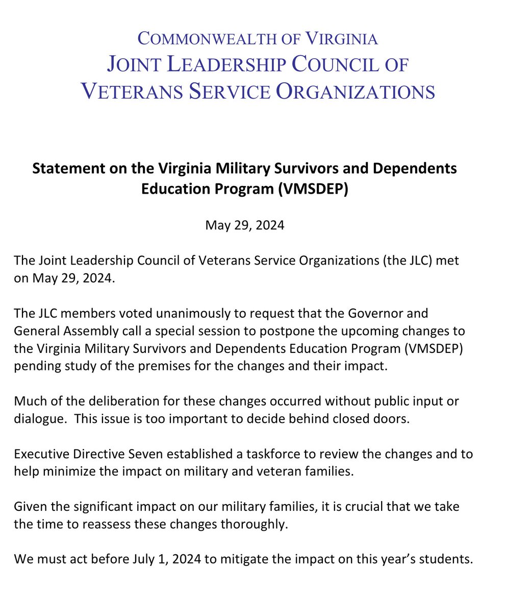 DavVirginia's tweet photo. URGENT ACTION REQUIRED... Please read and take immediate action.
We are asking that all VSO members and all registered voters contact their local legislators immediately to urge them to support postponement of the changes to VMSDEP. https://t.co/5FzALDtIxW