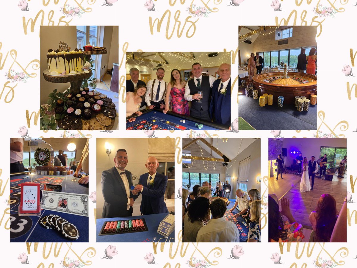 4acesfuncasino's tweet photo. ♥️♣️♦️♠️ Ceylon &amp; Harrison’s wedding/reception was held at @boathouse_info last night. A lovely evening celebrating with the #newlyweds plus their family/friends. It was Kevin who won the bragging rights &amp;🏆as best #highroller. 🥂💵🍾💰#casinfofun #funmoney #weddingentertainment https://t.co/HmjsLMqjZU
