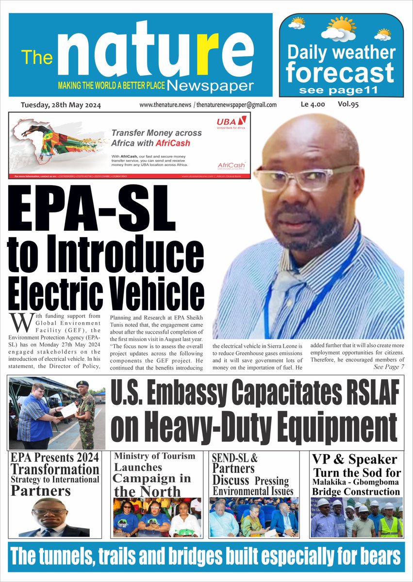Naturenewseye's tweet image. FRONT PAGE
#EuropeanUnion #USAmbassador #PresidentBio #EPA #vicepresidentofsierraleone #sendsierraleone #MinistryofTourism #epasl #UNDP #NDMA #FCC #MinistryofFinance #MinistryOfDefence #OFFICEOFTHEPRESIDENT #OfficeoftheMayor #BBC 
facebook.com/TheNatureNewsp…