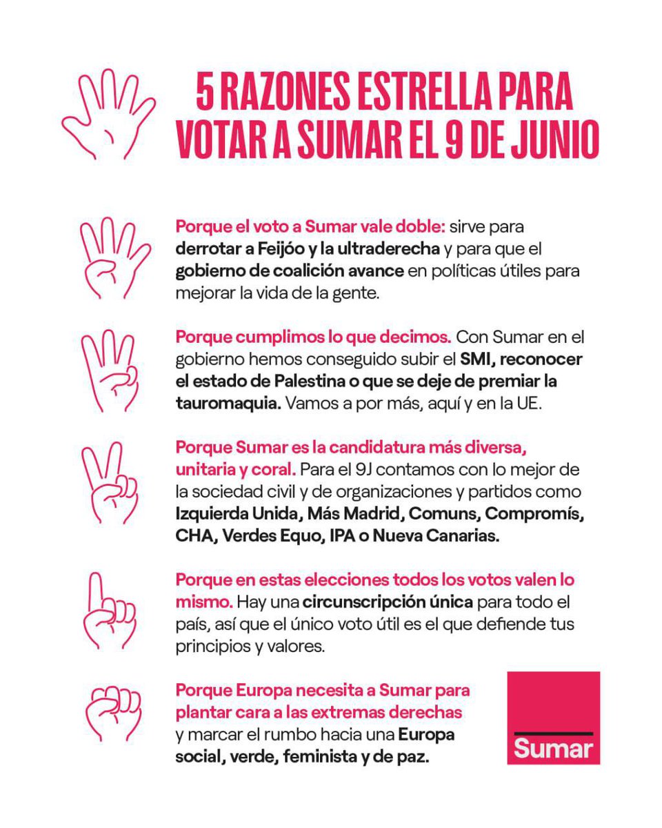 🖐 Cinco razones estrella para votar a <a href="/sumar/">Sumar</a> el 9 de junio
