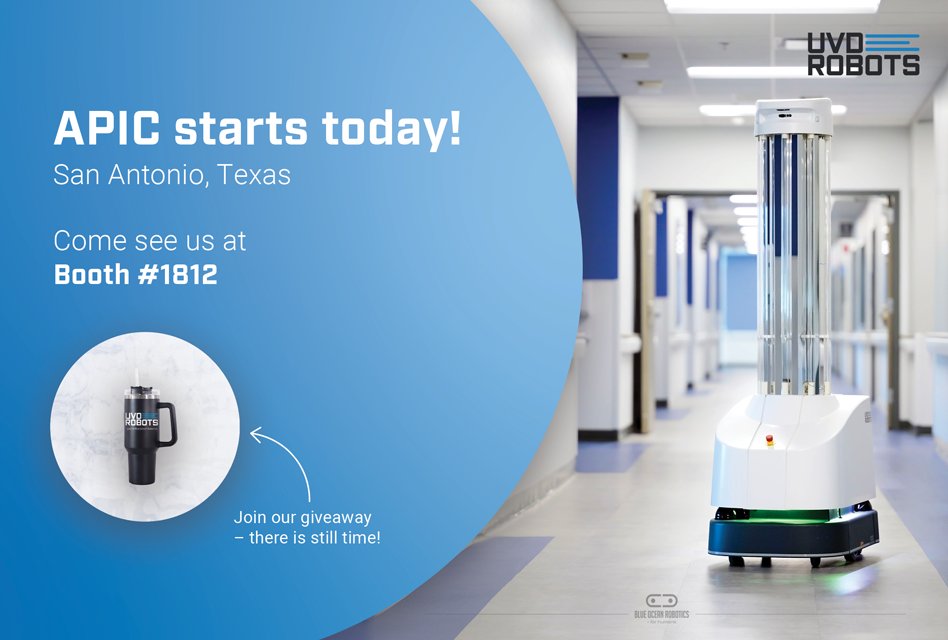 APIC starts today! 
– and we can’t wait to see you at Booth #1812!

Today marks the very first day of APIC. Our team is more than ready to show off the UVD Robot, a 100% self-driving UV-C light disinfection robot 🦾

Sign up for our giveaway here 👉🏼  hubs.ly/Q02yMfVz0