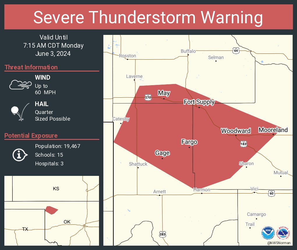 Severe Thunderstorm Warning including Woodward OK, Mooreland OK and Gage OK until 7:15 AM CDT