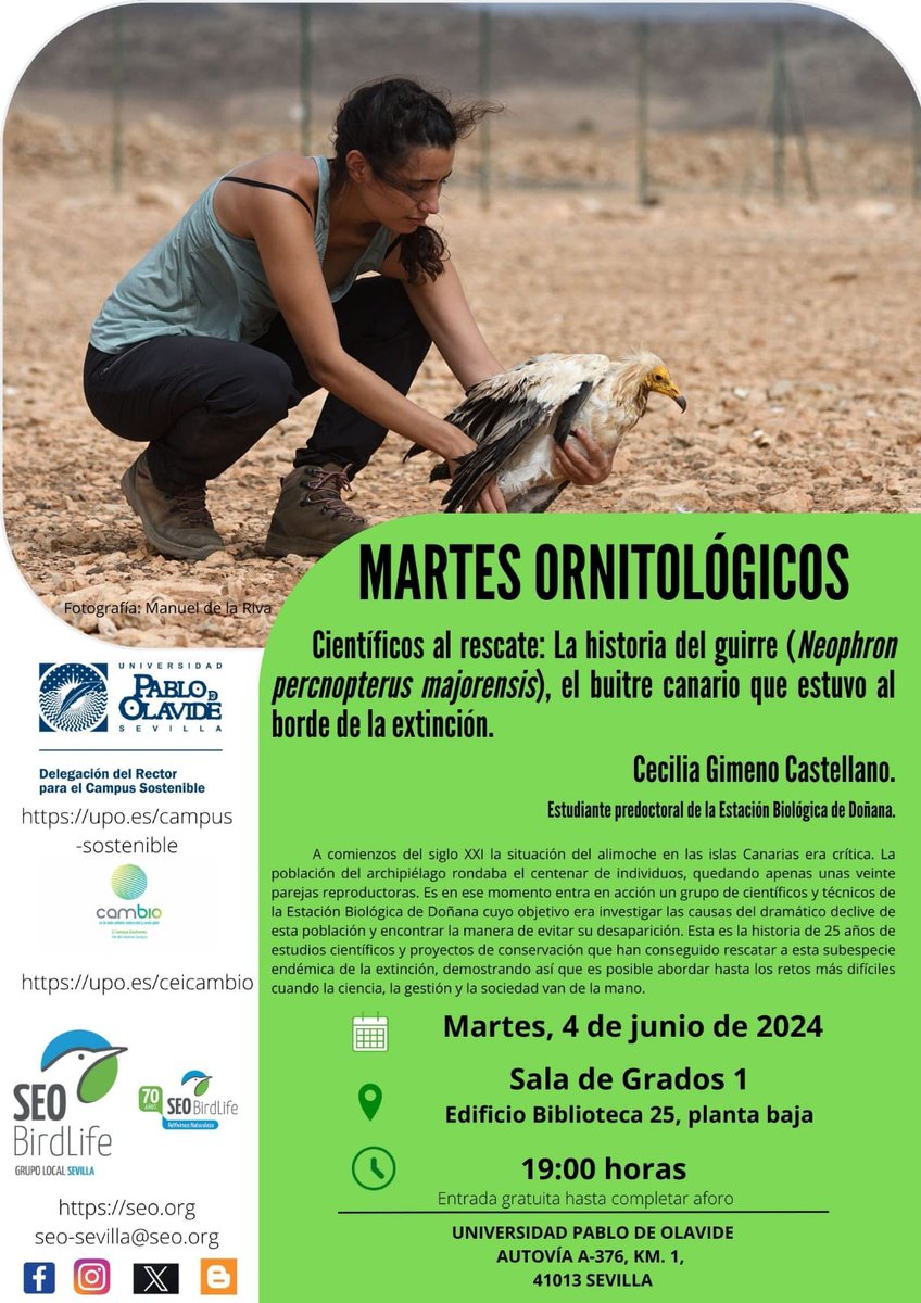 PhD EBD (@phd_ebd) on Twitter photo Mañana nuestra compañera Cecilia Gimeno Castellano estará en los Martes Ornitológicos de la UPO contándonos más sobre la historia del guirre. No te lo pierdas!!! <a href="/ebdonana/">Estación Biológica de Doñana - CSIC</a> <a href="/bibupo/">Biblioteca/CRAI UPO</a> <a href="/SEO_BirdLife/">SEO/BirdLife</a> Mañana nuestra compañera Cecilia Gimeno Castellano estará en los Martes Ornitológicos de la UPO contándonos más sobre la historia del guirre. No te lo pierdas!!! <a href="/ebdonana/">Estación Biológica de Doñana - CSIC</a> <a href="/bibupo/">Biblioteca/CRAI UPO</a> <a href="/SEO_BirdLife/">SEO/BirdLife</a>