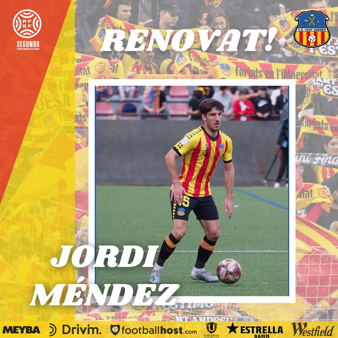 uesantandreu's tweet photo. RENOVACIÓ ✅ | Jordi Méndez renova amb el Sant Andreu i jugarà per quinzena temporada al Narcís Sala. Onze al futbol base, quatre al primer equip.

Continuem junts, Jordi! 💛❤️

🔗  https://t.co/gJUN2bJPwf https://t.co/b0vERkbr4z