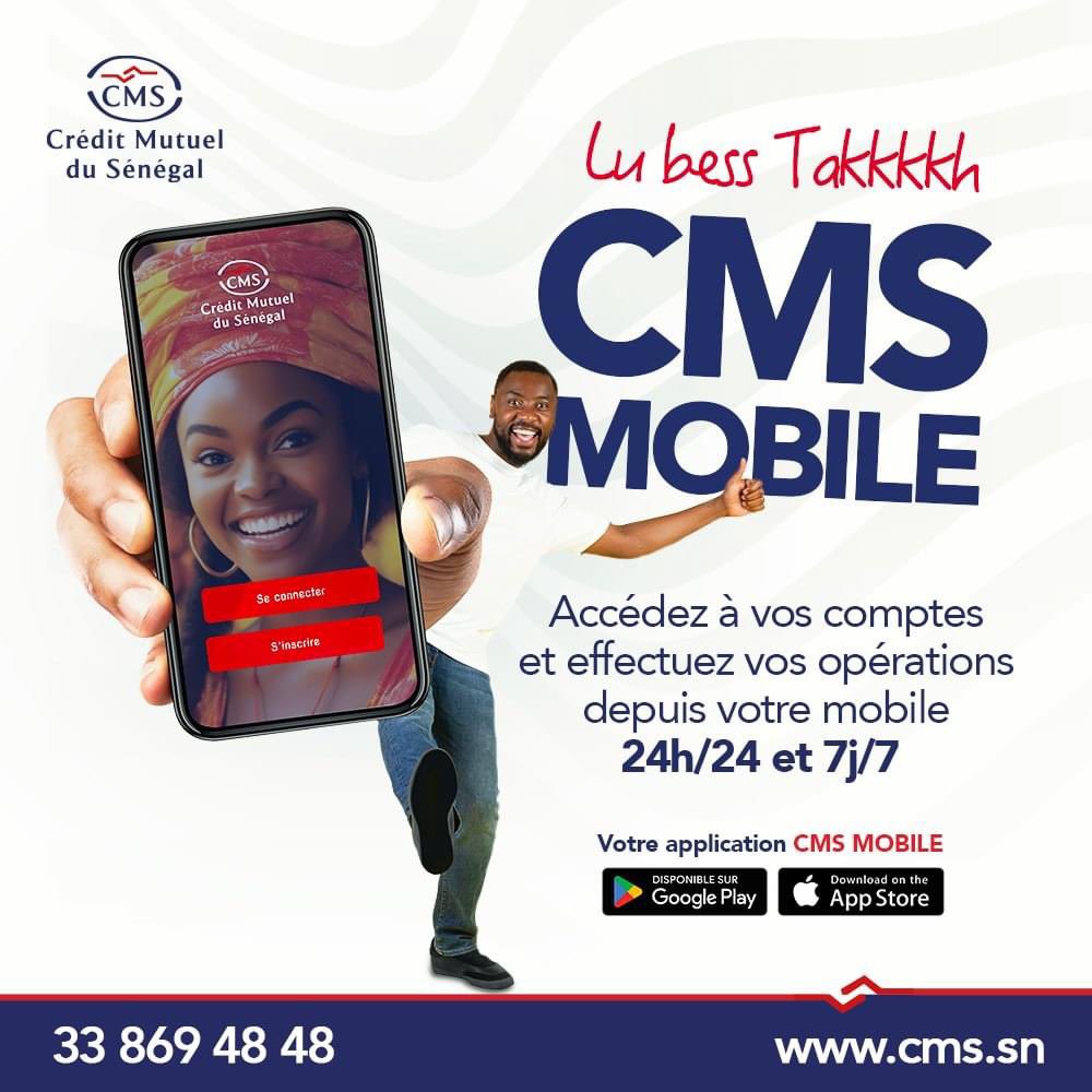 uccms_sn's tweet photo. 💥 Lou Bess takh ! Votre compte à portée de main avec la nouvelle application CMS MOBILE. 📲Réalisez vos opérations courantes directement depuis votre mobile : consultation de solde, virements, paiement de factures, achat de Woyofal... Ak CMS MOBILE Doxal ak sa khaliss
#CMSMobile https://t.co/hIXDHnI6lp