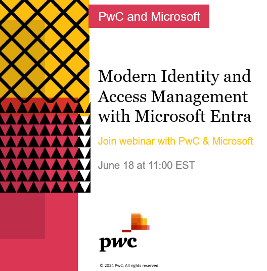 jondspivey's tweet photo. Join us on June 18 at 11:00 EST as we discuss how Microsoft Entra ID Governance can be used to help decrease the strain on IT resources in meeting these challenges. Microsoft and PwC industry leaders will share how Microsoft Entra ID Governance can help... https://t.co/yy3V9HKyIi https://t.co/CcAfJt1FVD