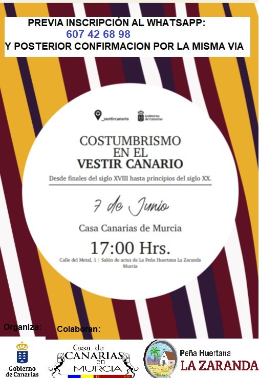 La #casadecanariasenmurcia  celebra los actos del día de Canarias en la Región de Murcia con el siguiente taller; día 7 junio de 17 a 20 horas de la Peña La Zaranda. Entrada libre hasta completar aforo.
#sentircanario
