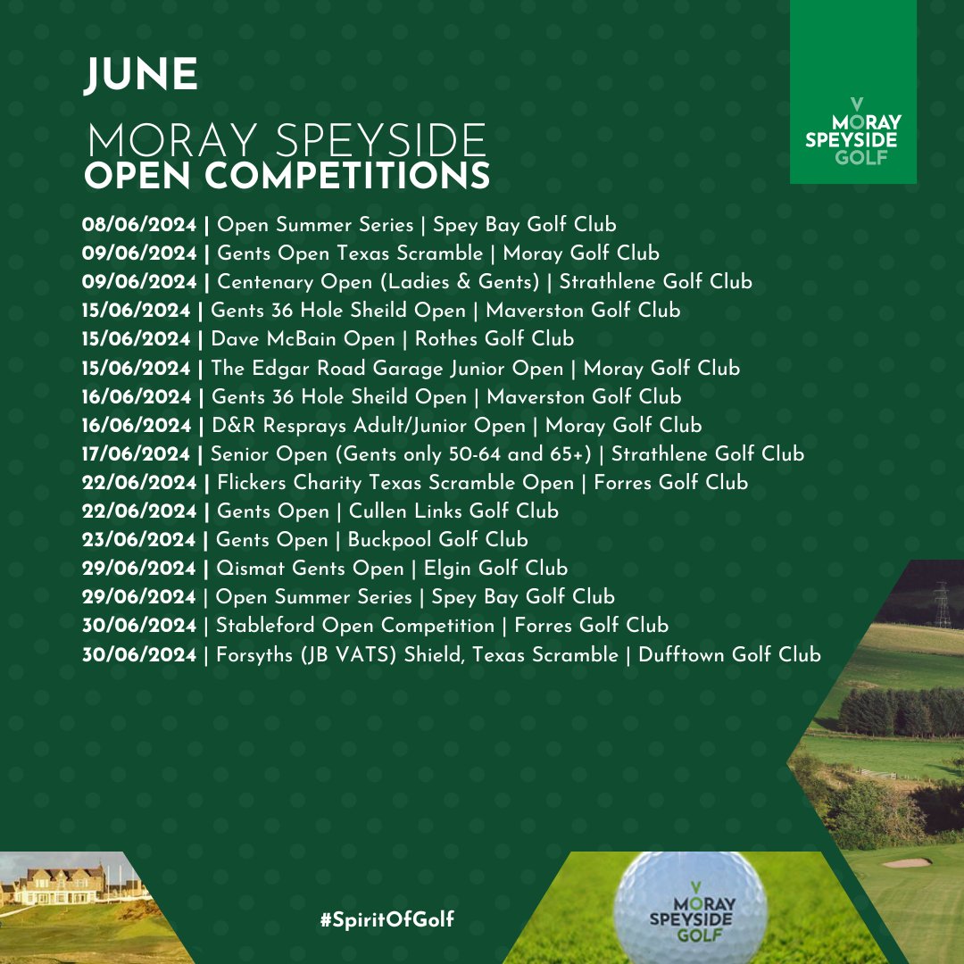 Looking for somewhere different to play this month? Check out the Opens in Moray Speyside ⛳ #SpiritOfGolf #MoraySpeysideGolf

Check out the Open Competitions taking place in Moray Speyside this month and sign up now 👇

bit.ly/3VpfnVx