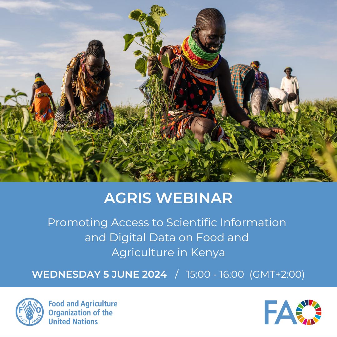 📢Upcoming webinar on “Promoting Access to #ScientificInformation and #digitaldata on food and agriculture in #Kenya”! <a href="/FAOKenya/">FAO in Kenya</a> <a href="/ITOCA_SA/">ITOCA</a> <a href="/FAO/">Food and Agriculture Organization</a>

📅June 5th  
⏰ 3:00 - 5:00 (GMT+2)
🖋️Registration: fao.zoom.us/meeting/regist…

Info👇
fao.org/agris/news/joi…