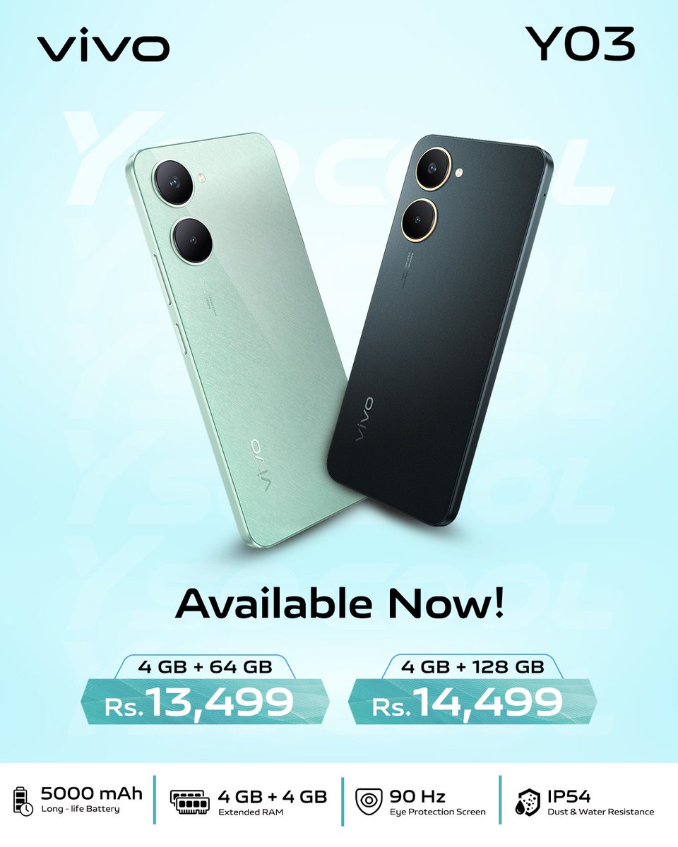 vivo Y03 is now available starting at just Rs. 13,499! 📱✨
Grab yours today at any authorized retail store near you or shop conveniently on daraz. 
#vivo_Nepal    #YSoCool   #vivoY03