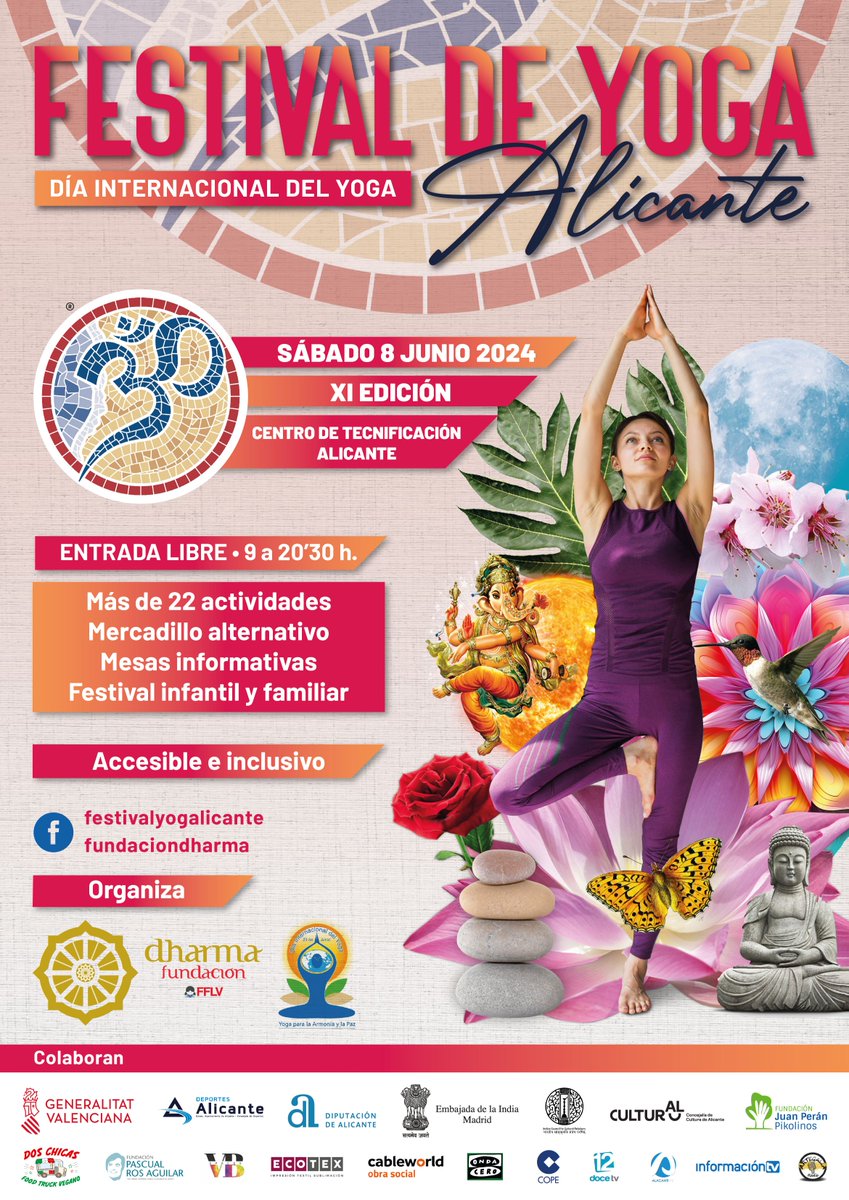 Fundharma's tweet photo. Alicante sera la primera Ciudad de España en celebar el Día Internacional del Yoga
¡Celebra el 10ºDía Internacional del Yoga en España en Alicante!
No te pierdas el Festival de Yoga de Alicante organizado por la Fundación Dharma en el Centro de Tecnificación el sabado 8 de junio https://t.co/3VLj9mPKbz