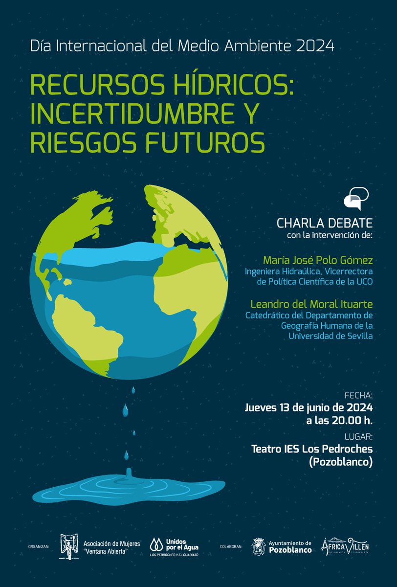 Con motivo del Día Internacional del Medio Ambiente,  hemos organizado una Charla Coloquio que tendrá lugar el jueves 13 de junio a las 20:00 horas. En el Teatro del IES los Pedroches en Pozoblanco. 
Te esperamos!