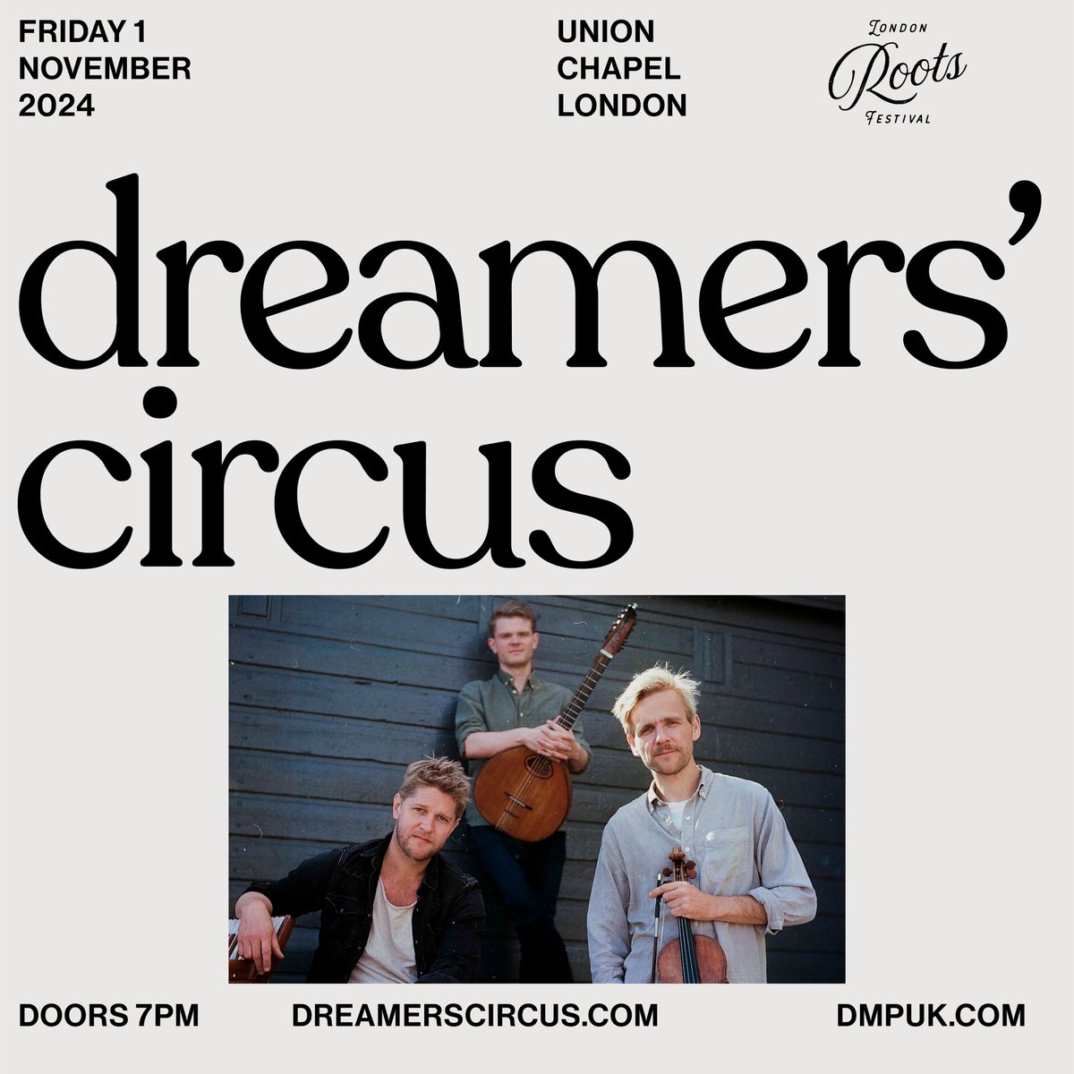 Welcoming the ambitiously inventive Nordic trio, <a href="/DreamersCircus/">Dreamers' Circus</a> to London's <a href="/UnionChapelUK/">Union Chapel London</a>, a genre-bending amalgam of folk sensitivity, jazz-tinged improvisation &amp; classical complexity, Fri 1 Nov

🎟️ londonrootsfestival.com/dreamerscircus

🎵 youtu.be/qSLm9taCwMQ
🔗 dreamerscircus.com