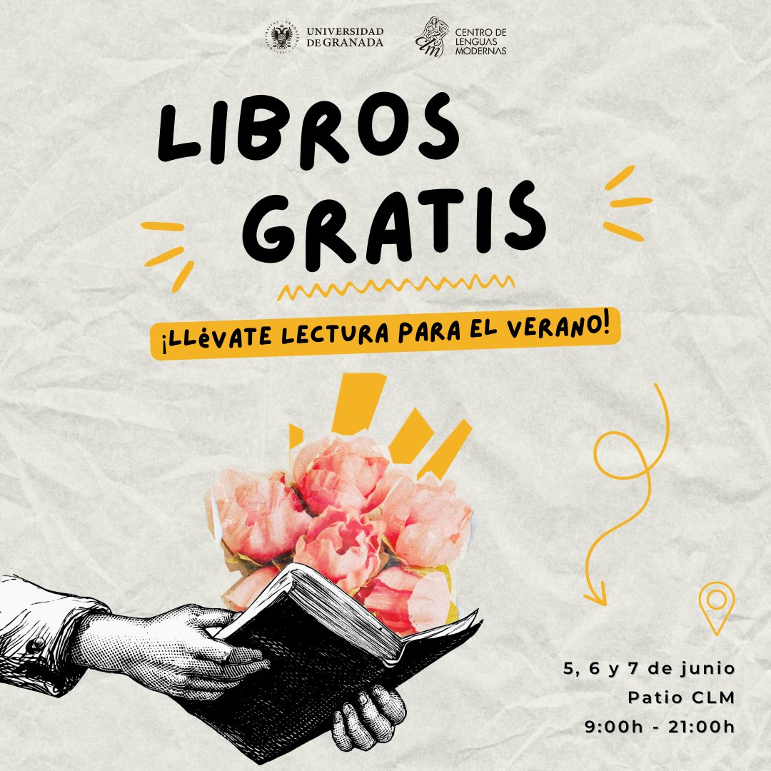 clmgranada's tweet photo. 📢📚¡LIBROS GRATIS!

Esta semana  tienes la oportunidad de llevarte libros totalmente gratis. Ven, elige y llévate lo que más te guste. ¡Todo el mundo es bienvenido!

📆DÍAS: 5, 6 y 7 de junio
⏰HORARIO: 9:00 - 21:00
📍LUGAR: Patio CLM

@canalugr @bibliotecaugr https://t.co/T0JtHUxvD3