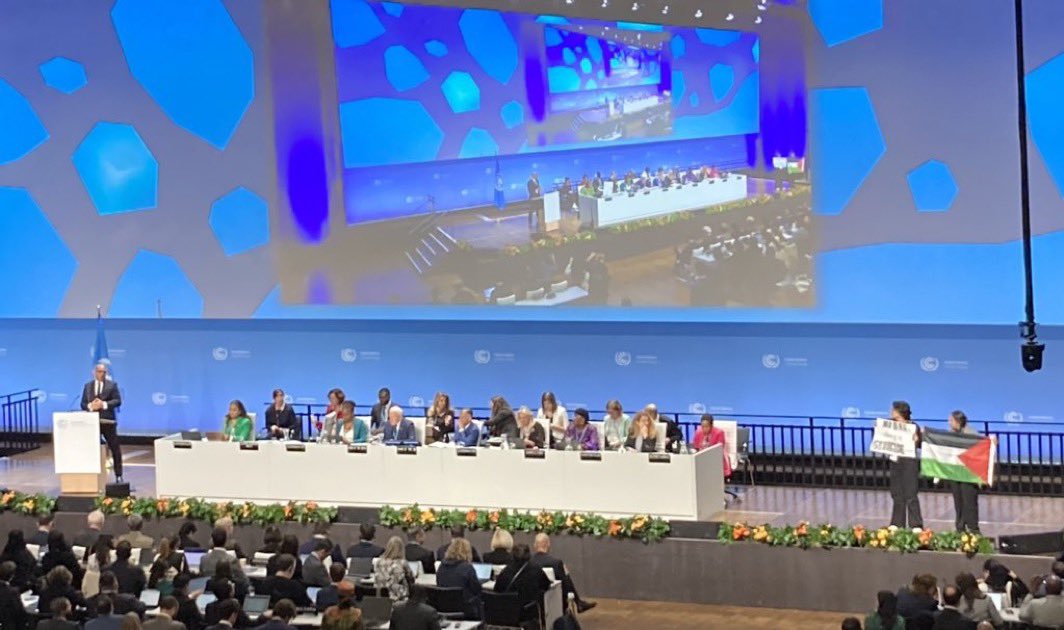The WEDO team at the Bonn climate talks #SB60 stand in solidarity with calls for an end to occupation and genocide in Palestine now- echoing the demands of our friends and colleagues “No Business as Usual during a genocide.” #CeasefireNow