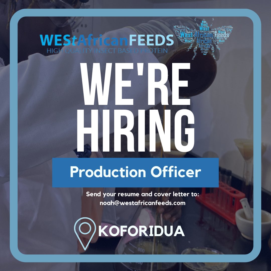 FeedsGh's tweet photo. Are you or someone you know interested in joining our team? We are currently hiring for Production Officers and Office Assistant roles. #kemprotein #insectProtein #jobs https://t.co/GIM5IT6V9j