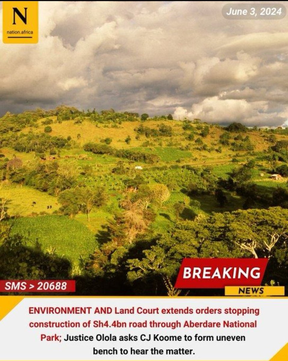Jim Justus Nyamu,Cde',OGW 🐘🐘 (@nyamujim) on Twitter photo A win for Environmental conservation after the Environment & the land court extended order stopping the construction of the road through Aberdares forest.  #WorldEnvironment2024 <a href="/omwambaKE/">Omwamba 🇰🇪</a> <a href="/C_NyaKundiH/">Cyprian, Is Nyakundi</a> <a href="/KWSAberdare/">Aberdare National Park</a> <a href="/ToElephants/">Ivory Belongs to Elephants</a> A win for Environmental conservation after the Environment & the land court extended order stopping the construction of the road through Aberdares forest.  #WorldEnvironment2024 <a href="/omwambaKE/">Omwamba 🇰🇪</a> <a href="/C_NyaKundiH/">Cyprian, Is Nyakundi</a> <a href="/KWSAberdare/">Aberdare National Park</a> <a href="/ToElephants/">Ivory Belongs to Elephants</a>